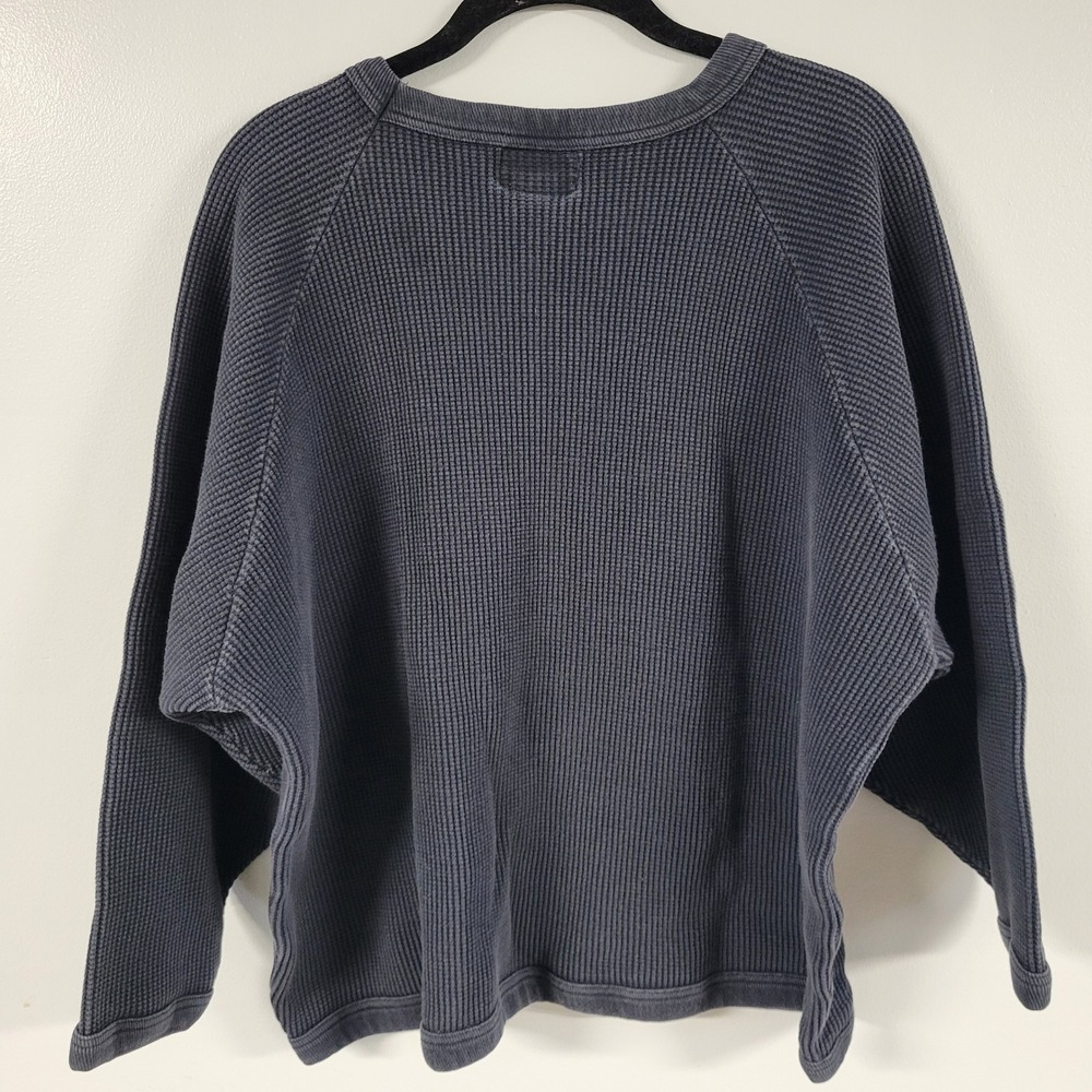 Vintage InStyle Waffle Knit Oversized Crewneck Grey Sweatshirt One Size - Picture 3 of 9